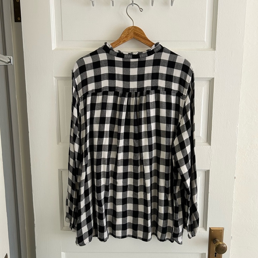 👚[Terra & Sky] Western Buffalo Plaid Ruffled Flannel Shirt, Size 3X - Picture 2 of 6